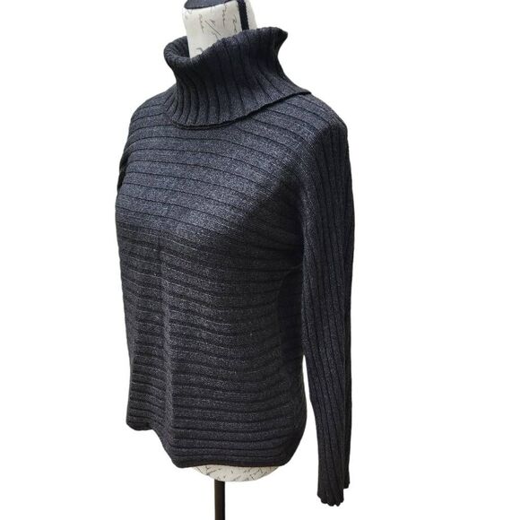 Cable & Gauge Turtleneck Knitted Sweater Charcoal Dark Grey Small - Picture 2 of 7